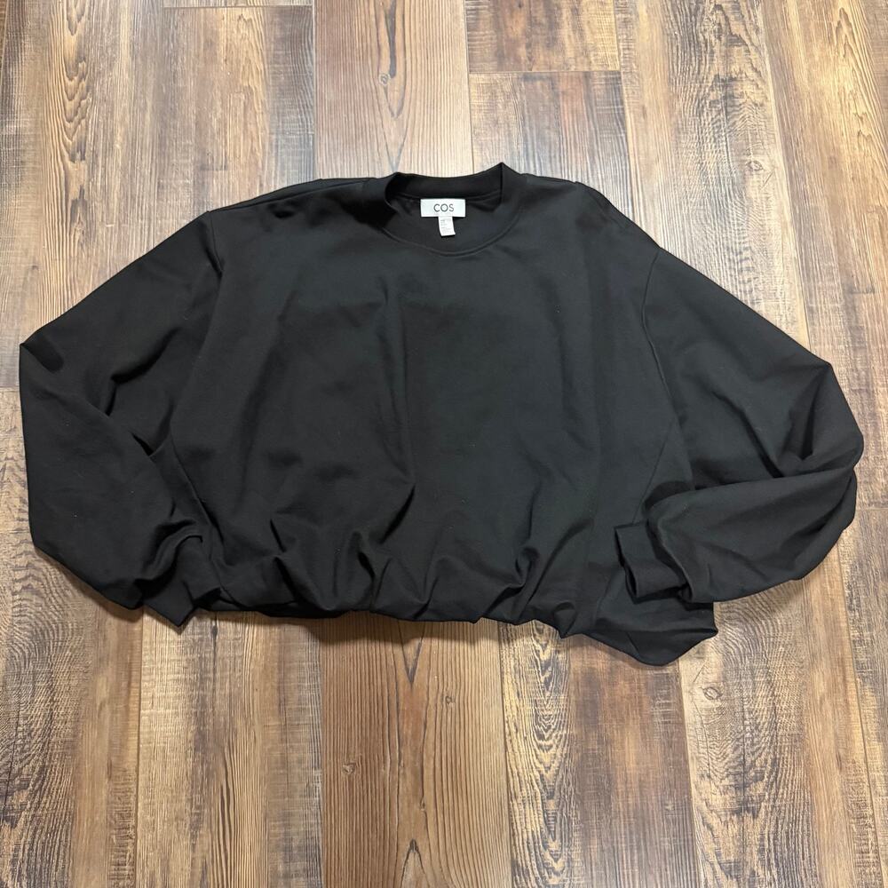 COS Womens XS Black Ruched Gathered Balloon Sleeve Sculptural Top Viscose